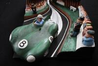 A wonderful 3D mixed media hanging artwork featuring a Jaguar D-Type at Le Mans, stretched canvas with applied styrofoam, 91cm high, 60cm wide, 23cm deep. By automotive artist Terry Lawrie - 4