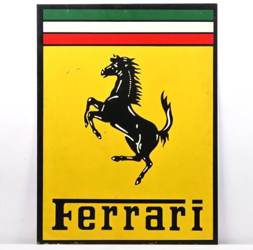 A circa 1970s/1980s painted metal Ferrari sign, 60cm high x 45cm wide