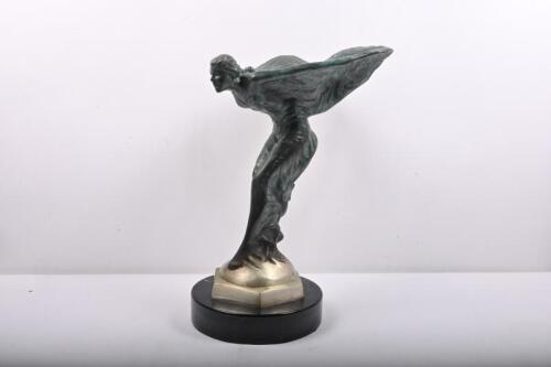 A showroom proportion sized impressive modern Spirit of Ecstasy metal figurine on black granite base, 49cm high overall
