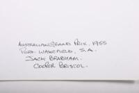BRABHAM: A reprint black and white photograph of Sir Jack Brabham racing a Cooper-Bristol at the 1955 Australian Grand Prix, Port Wakefield, S.A. Sir Jack Brabham signature - 3