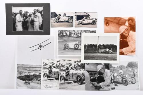 BUGATTI: A collection of black and white re-printed photographs featuring Bugatti. Two pictures of the Bugatti Type 37 as raced to victory by Bill Thompson at the 1930 Australian Grand Prix