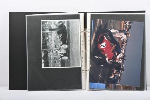 AUSTRALIAN GRAND PRIX: A black folder housing large reproduction images of past Australian Grand Prix participants from various eras. Arthur Waite from the 1928 Australian Grand Prix in a Austin 7 & Lex Davison in a Ferrari 500/625 as raced at the 1957 A