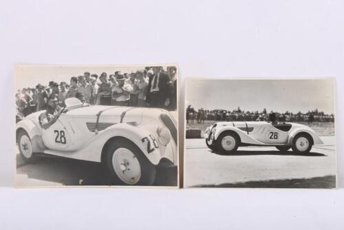 BMW 328: Two original black and white photographs of the winning BMW 328 from the 1948 Australian Grand Prix, Point Cook. As raced by Frank Pratt