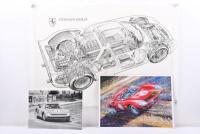 FERRARI: Three pictures/diagram featuring the Ferrari 250LM. Greg McNeill print of Spencer Martin driving a Ferrari 250LM, Longford, Tasmania 1965