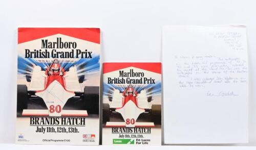 BRITISH GRAND PRIX: Two 1980 British Grand Prix items. Official Programme & Event Guide. Programme with numerous signatures including Gilles Villeneuve, J.P. Jabouille, Didier Pironi