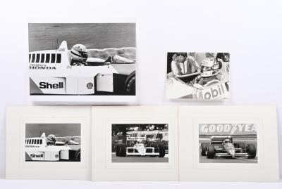 FORMULA 1: A collection of reproduced black and white pictures featuring Formula 1 drivers and race cars. Ayrton Senna racing various McLaren's & Nigel Mansell in cockpit of Williams-Honda