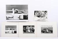 FORMULA 1: A collection of reproduced black and white pictures featuring Formula 1 drivers and race cars. Ayrton Senna racing various McLaren's & Nigel Mansell in cockpit of Williams-Honda