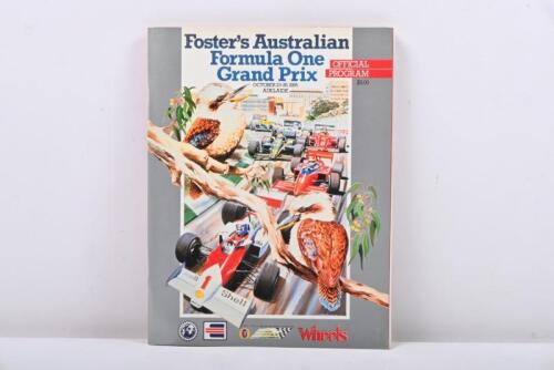 1986 AGP: Two items related to the 1986 Foster's Australian Grand Prix. A October 1986 FOSTER'S AUSTRALIAN FORMULA 1 GRAND PRIX promotional poster - 'ADELAIDE ALIVE' & Official Program
