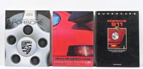 PORSCHE: Three large hardcover books detailing the Porsche marque. 'PORSCHE ROAD CAR, RACE CAR' by Roger W.Hicks