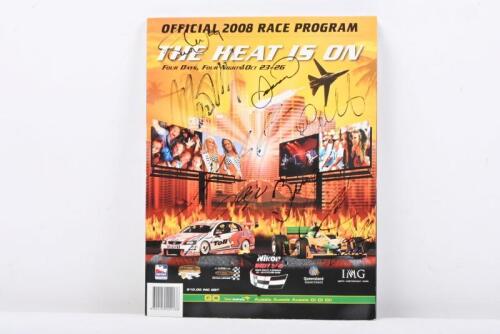 INDY: A October 2008 'NIKON INDY 300' Official Programme from Gold Coast, Queensland. Programme signed by numerous Champ Car drivers including A.J. Foyt IV, Tony Kanaan, Mario Moraes, Townsend Bell