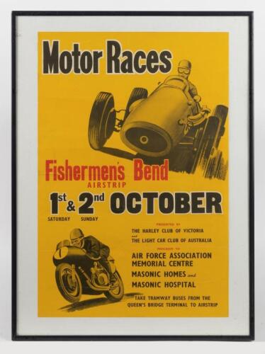 FISHERMEN'S BEND: A rare original 1955 'MotoBend AIRSTRIP, 1st & 2nd October' promotional poster