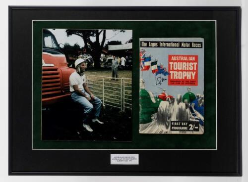 1956 AGP: An interesting collection of Australian Grand Prix 1956 related items. Original 'OFFICIAL RESULTS' event sheet set - front page signed by Sir Jack Brabham, Reg Hunt & Stirling Moss
