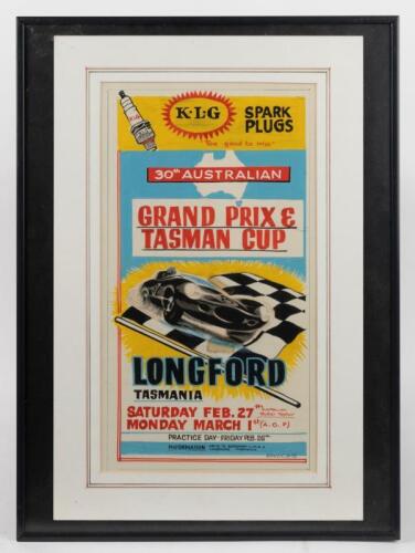 1965 AGP: An extremely rare and original watercolour artwork as an alternative design for the advertising poster for the 1965 AGP In Longford, Tasmania. Interesting