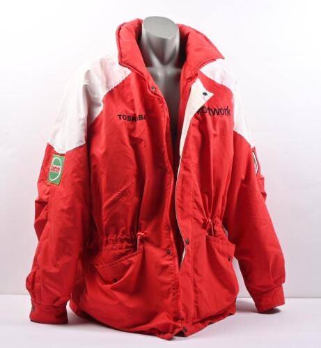 FOOTWORK: A red and white fully lined FOOTWORK jacket by Pit-Stop MOTORSPORT&nbsp;LTD. Size EX LARGE