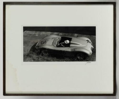 PORSCHE: Two Porsche pictures. black and white print of a 1961 RSK Porsche Spyder&nbsp;by Jesse Alexander. Picture signed by Jesse Alexander