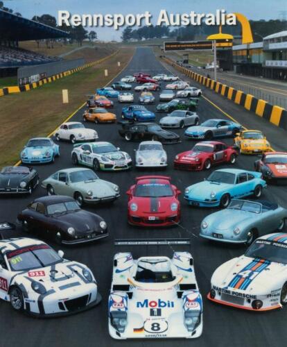 RENNSPORT: A colour 'Rennsport Australia' poster featuring a large group of road and race Porsches at Eastern Creek, N.S.W