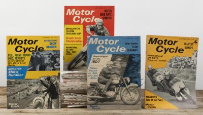 MOTORCYCLE: Forty seven issues of Motorcycle magazine from 1965, Vol 114. Issue range of No. 3212 to No. 3263