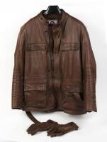 LEATHERS: A leather jacket and gloves by Jackson Racing (size XL)