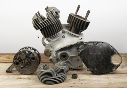 VINCENT: A Vincent Series C Black Shadow&nbsp;engine case (shortened), with barrels, heads, cover, crankshaft and attached pistons, stamped 'F10AB/1B/8263' and matching mating numbers&nbsp;'YY17', ex-Disney 1952