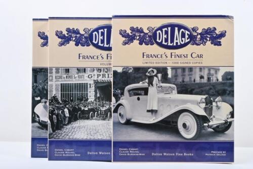 DELAGE: A Limited Edition two volume set of 'DELAGE - FRANCE'S FINEST CAR'. Numbered '236' of 1000. Authored by Daniel Cabart, Claude Rouxel, David Burgess-Wise - upper card page signed by all authors