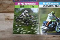 KAWASAKI: Four 1970's colour Kawasaki sales brochures. 1975 model range, 500 MACH III H1 & 750 MACH IV H2 tri-fold brochures - 2