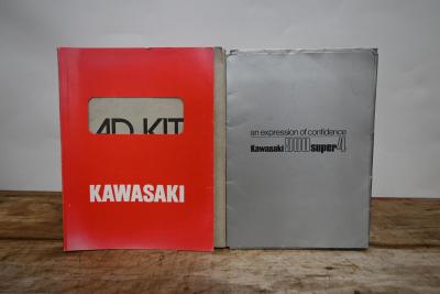 KAWASAKI: Two items related to the Kawasaki 900 super 4. 1972 Dealer Advertising Kit & Kawasaki 900 Super 4 press release photographs