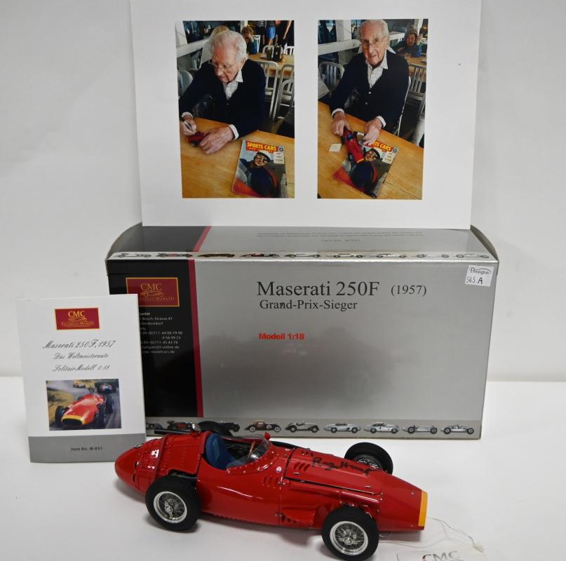 250F: A CMC 1:18 scale model of a 1957 Maserati 250F 'Grand Prix Seiger'  (M-051) signed by Reg Hunt (Updated with provenance) - Price Estimate: $ - $