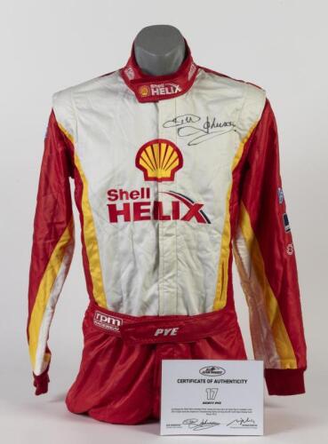 PYE: A rpm RACEWEAR racing suit as worn by Scott Pye during the 2016 Virgin Australia Supercars Championship for DJR Team Penske. Suit signed by Dick Johnson. CoA