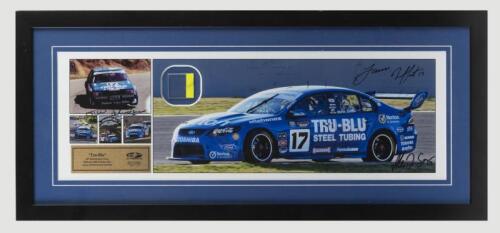 DAVISON/MOFFAT: A Limited Edition picture collage by Retro Livery Series featuring DICK JOHNSON RACING "Tru-Blu" Ford Falcons. Collage signed by Dick Johnson, Alex Davison & James Moffat. Numbered A of 17/17