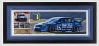 DAVISON/MOFFAT: A Limited Edition picture collage by Retro Livery Series featuring DICK JOHNSON RACING "Tru-Blu" Ford Falcons. Collage signed by Dick Johnson, Alex Davison & James Moffat. Numbered A of 17/17
