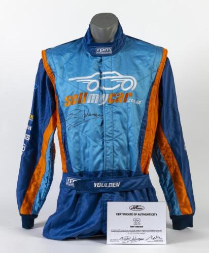 YOULDEN: A blue rpm RACEWEAR racing suit worn by Luke Youlden during the 2016 Virgin Australia Supercars Championship for DJR Team Penske. Dick Johnson signature to front. CoA