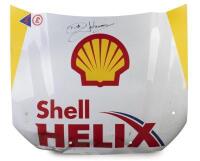FALCON FGX: A Shell Helix Ford Falcon FG X front bonnet signed by Dick Johnson in black marker. CoA hand signed by Dick Johnson & Dr Ryan Story