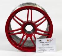 DJR: A RACER INDUSTRIES TEAM DYNAMICS SUPERCARS red racing wheel from Dick Johnson Racing's 1000th Race at 2022 Bathurst 1000. Dick Johnson signatures. CoA