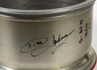 DJR: A RACER INDUSTRIES TEAM DYNAMICS SUPERCARS red racing wheel from Dick Johnson Racing's 1000th Race at 2022 Bathurst 1000. Dick Johnson signatures. CoA - 3