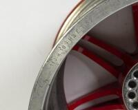 DJR: A RACER INDUSTRIES TEAM DYNAMICS SUPERCARS red racing wheel from Dick Johnson Racing's 1000th Race at 2022 Bathurst 1000. Dick Johnson signatures. CoA - 5
