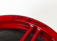 DJR: A RACER INDUSTRIES TEAM DYNAMICS SUPERCARS red racing wheel from Dick Johnson Racing's 1000th Race at 2022 Bathurst 1000. Dick Johnson signatures. CoA - 7
