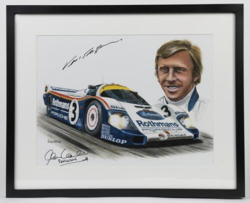 SCHUPPAN: A print after the original featuring the Porsche 956 of Vern Schuppan. Vern Schuppan & Alan Hamilton signatures
