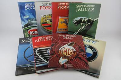 GREAT MARQUES: A group of eight 'Great Marques' hardcover books covering various car manufacturers including Alfa Romeo, BMW, Jaguar, Porsche