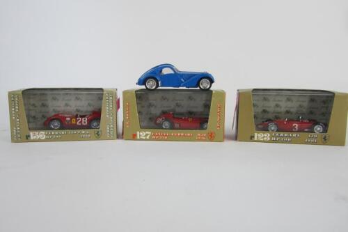 BRUMM: Four 1:43 scale Brumm models. Bugatti and Ferrari models