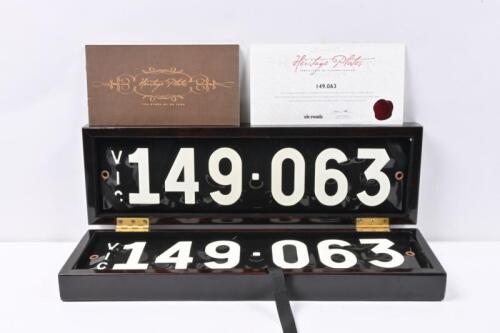 Six digit Victorian heritage enameled plates '149.063', sold with rights to display