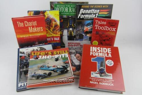 GRAND PRIX: A group of books covering various aspects of Formula 1 and racing. Jack Brabham signature
