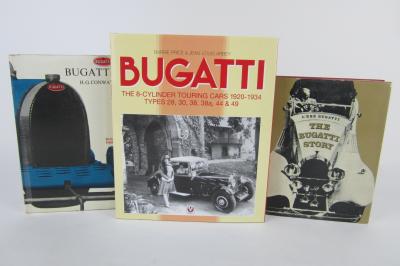 BUGATTI: Three hardcover books detailing Bugatti history. 'Bugatti' by H.G.Conway