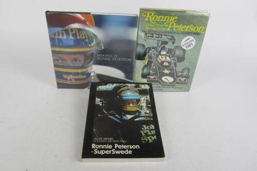 PETERSON: Three books detailing the career of Ronnie Peterson. Ronnie Peterson signature