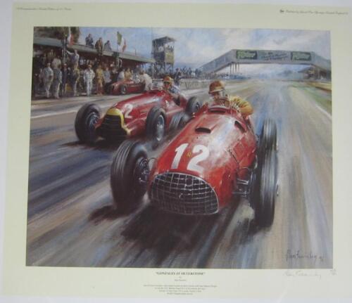 GONZALES: A print depicting Jose Froilan Gonzales at the 1951 British Grand Prix, Silverstone. L.E 459/500. Signed by artist Alan Fearnley