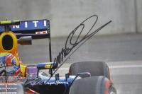 WEBBER: Two images of Mark Webber driving Red Bull F1 car - one with CoA. Both images signed by Mark Webber - 2