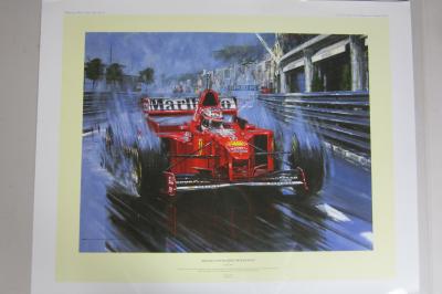 SCHUMACHER: A print by Nicholas Watts depicting Michael Schumacher at the 1997 Monte Carlo Grand Prix. Limited Edition of 500