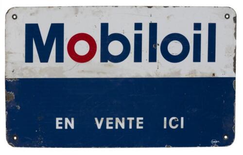 MOBILOIL: A French 'Mobiloil - En Vente Ici' (On Sale Here) enameled sign, (29cm high x 48 cm wide)