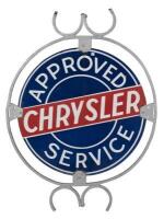 CHRYSLER: A decorative 'Approved Chrysler Service' double sided enameled sign with period surround. Sign 75cm diameter, overall 117cm high x 87.5cm wide - 2