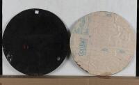 COR: A 'COR Plus Benzol' aluminium stensil; together with hand painted 'AP' sign on masonite, largest 38cm diameter - 2