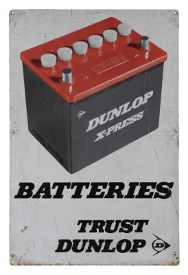 DUNLOP: A 'Dunlop X-Press Batteries' tin advertising sign, (91cm high x 60.5cm)